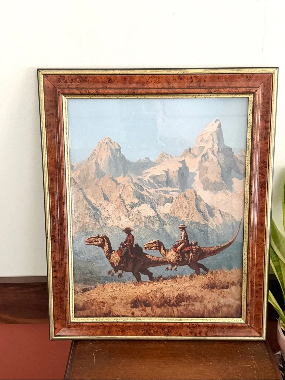 Cowboy Dinosaur Ranger Mountains Canvas Art Print Quirky Vintage Framed Wall Art